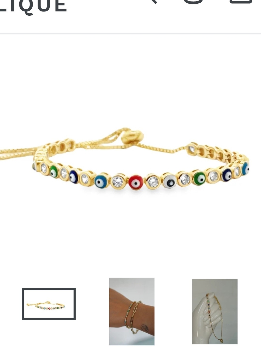 Neo Relique Adjustable Gold Plated Sterling Silver Evil Eye Bracelet